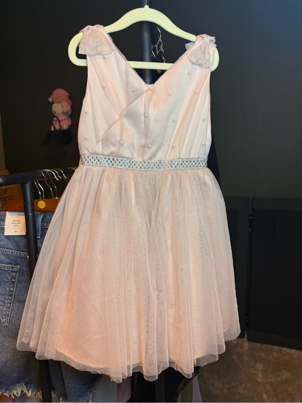 Girls Pink Tulle Party Dress with Embellished Waist